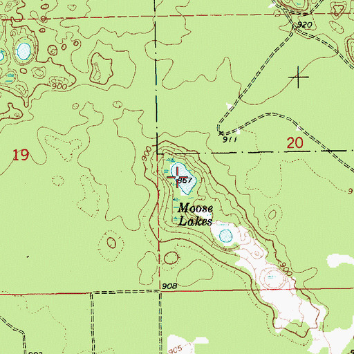 Topographic Map of Moose Lakes, MI