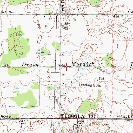 Topographic Map of Mordick Drain, MI