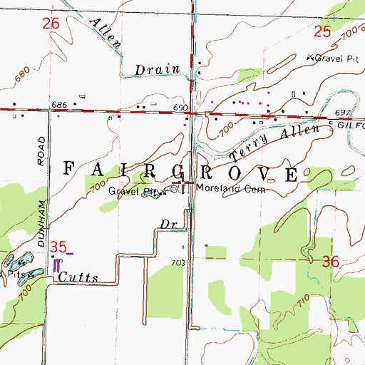 Topographic Map of Moreland Cemetery, MI