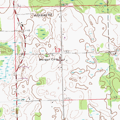 Topographic Map of Morgan Cemetery, MI