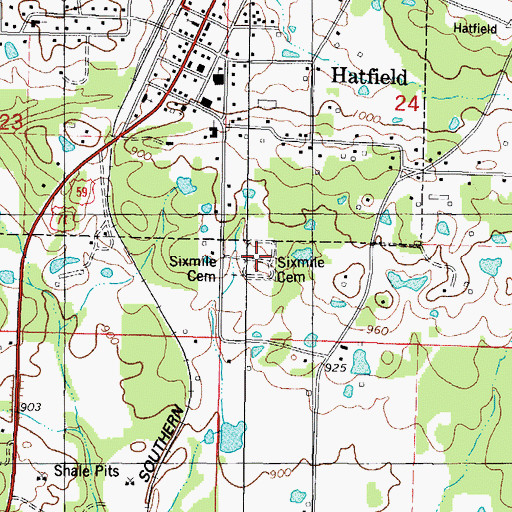 Topographic Map of Sixmile Cemetery, AR