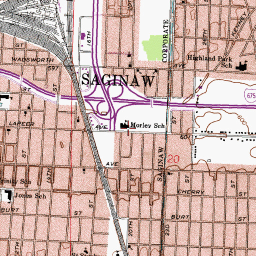 Topographic Map of Morley School, MI