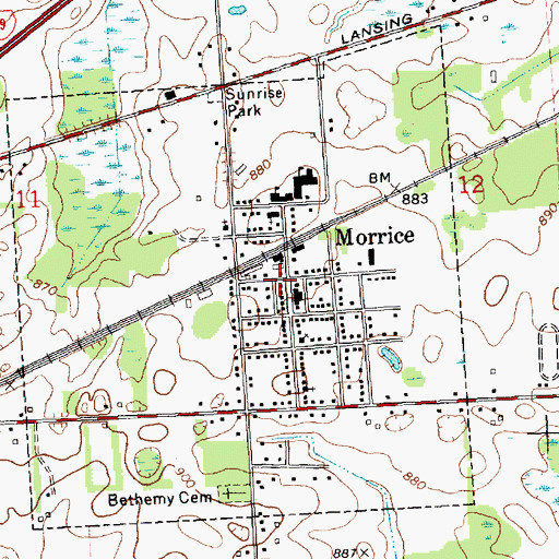 Topographic Map of Morrice, MI