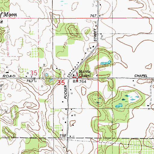 Topographic Map of Morris Chapel, MI