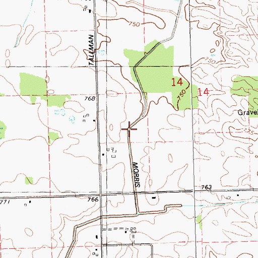 Topographic Map of Morris Drain, MI