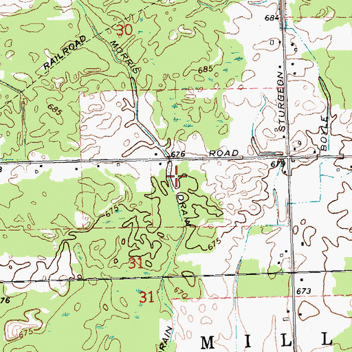 Topographic Map of Morris Drain, MI