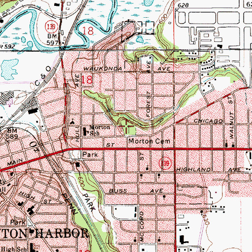 Topographic Map of Morton Cemetery, MI