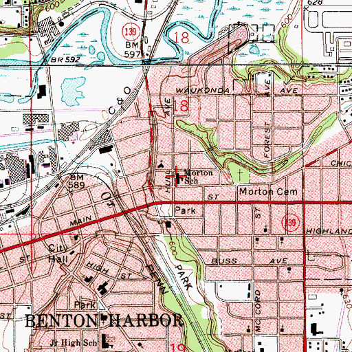 Topographic Map of Morton School, MI