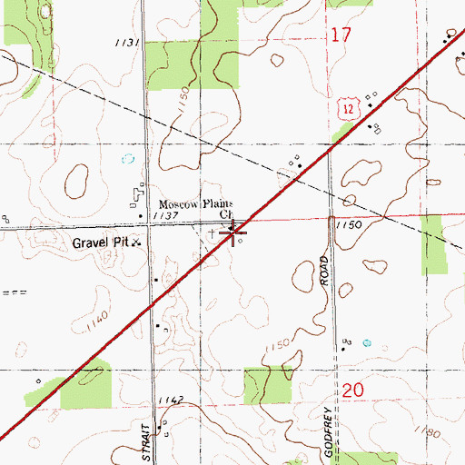 Topographic Map of Moscow Plains Church, MI