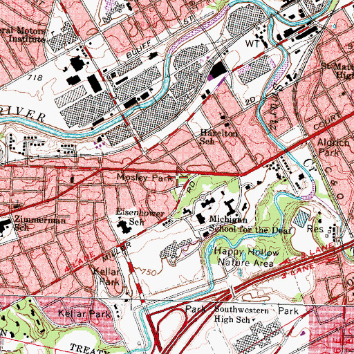 Topographic Map of Mosley Park, MI