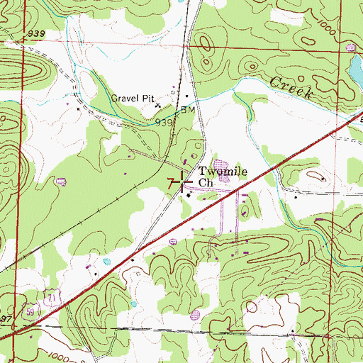 Topographic Map of Two Mile (historical), AR