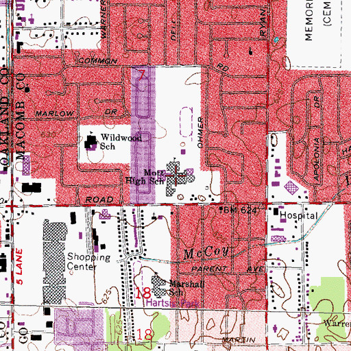 Topographic Map of Mott High School, MI