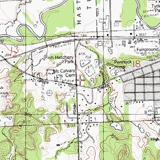 Topographic Map of Mount Calvary Cemetery, MI