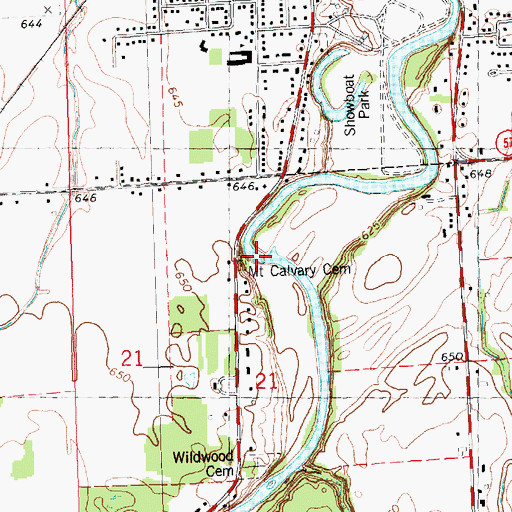 Topographic Map of Mount Calvary Cemetery, MI