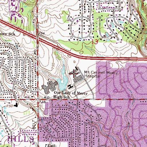 Topographic Map of Mount Carmel Mercy Hospital, MI