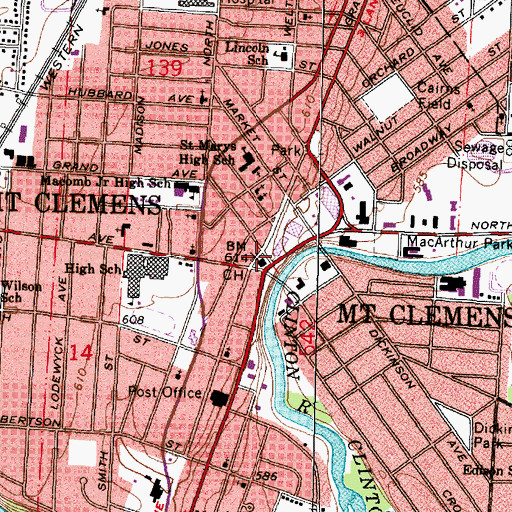 Topographic Map of Mount Clemens, MI