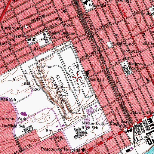 Topographic Map of Mount Elliott Cemetery, MI