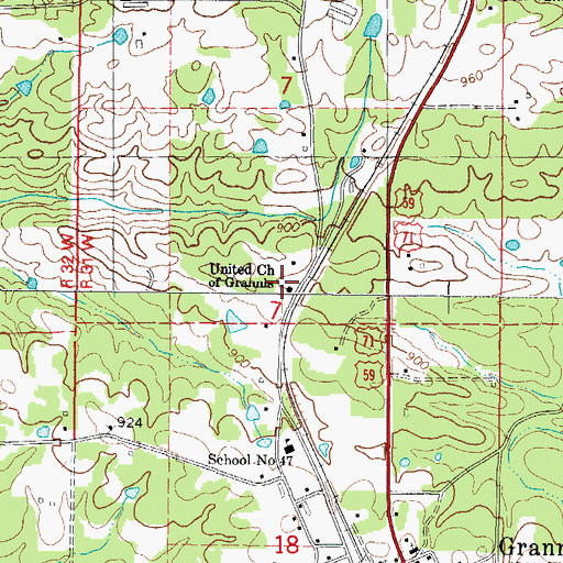 Topographic Map of United Church of Grannis, AR