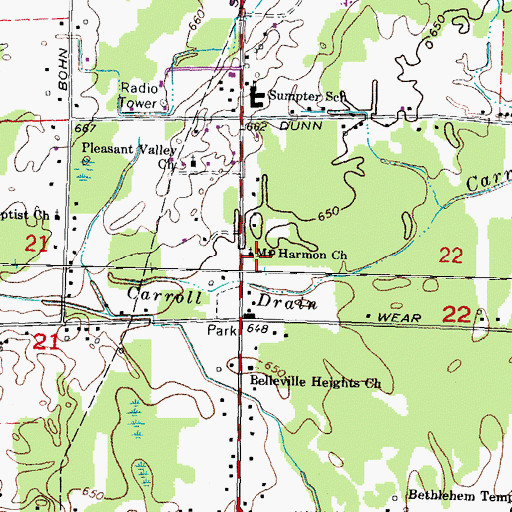 Topographic Map of Mount Harmon Church, MI