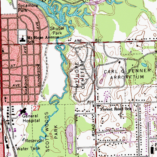 Topographic Map of Mount Hope Cemetery, MI