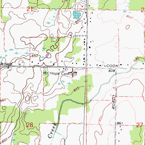 Topographic Map of Mount Hope Cemetery, MI