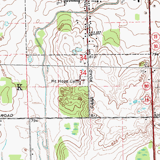 Topographic Map of Mount Hope Cemetery, MI
