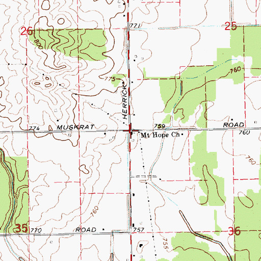 Topographic Map of Mount Hope Church, MI