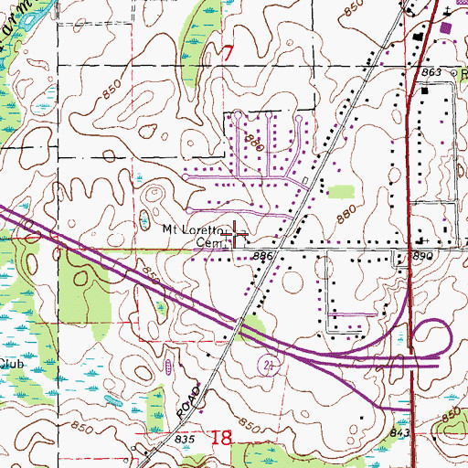 Topographic Map of Mount Loretto Cemetery, MI