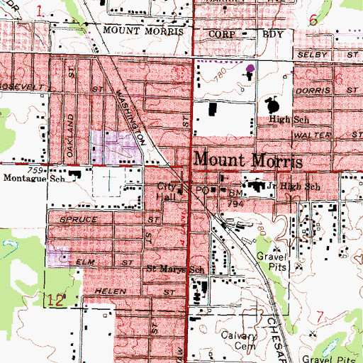 Topographic Map of Mount Morris, MI