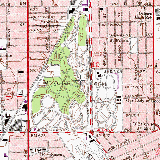 Topographic Map of Mount Olivet Cemetery, MI