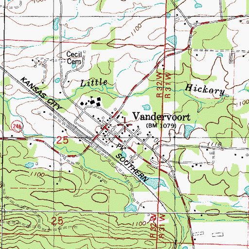 Topographic Map of Vandervoort Methodist Church, AR