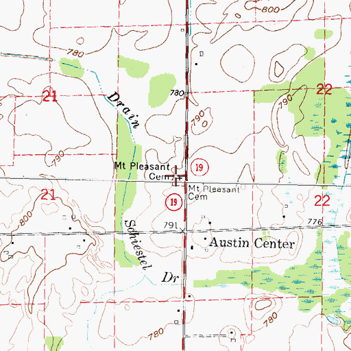 Topographic Map of Mount Pleasant Cemetery, MI