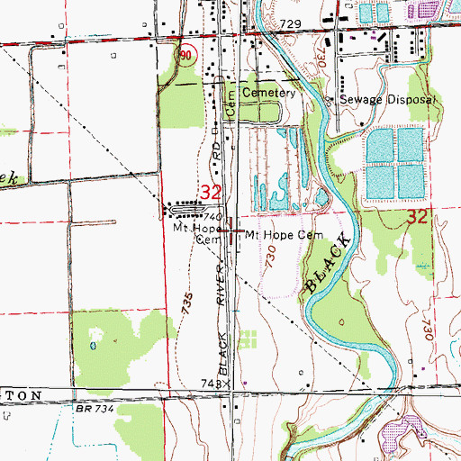 Topographic Map of Mount Hope Cemetery, MI