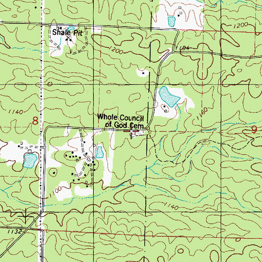 Topographic Map of Whole Council of God Cemetery, AR