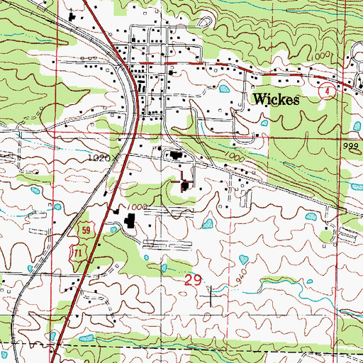 Topographic Map of Wickes High School, AR