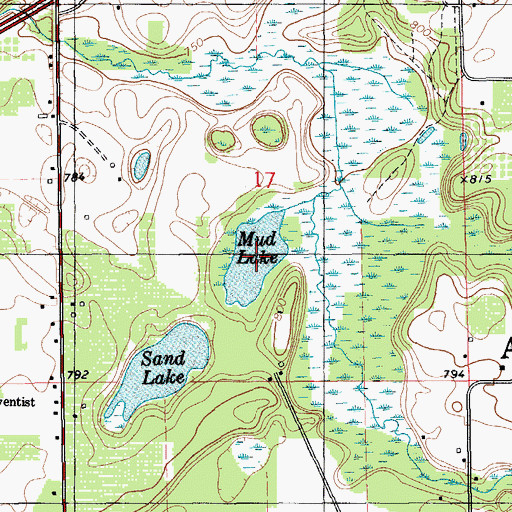 Topographic Map of Mud Lake, MI