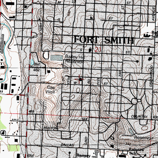 Topographic Map of Bluff Avenue Baptist Church, AR