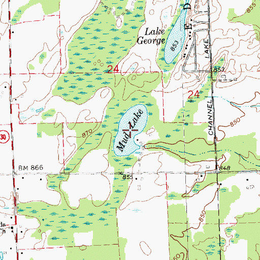 Topographic Map of Mud Lake, MI