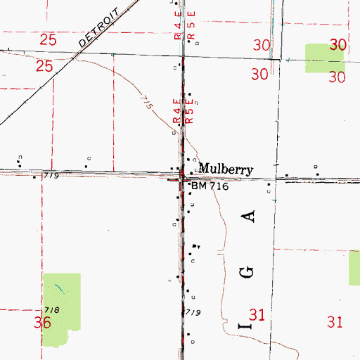 Topographic Map of Mulberry, MI