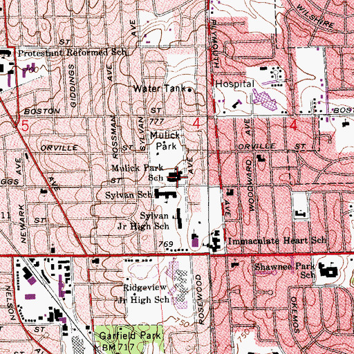 Topographic Map of Mulick Park School, MI