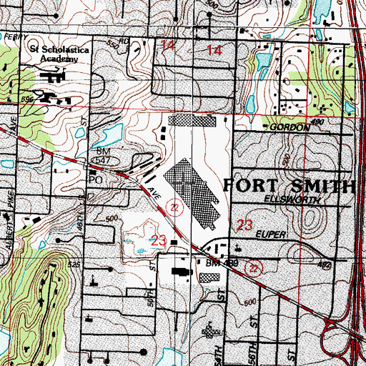 Topographic Map of Central Mall Shopping Center, AR