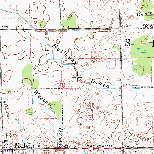 Topographic Map of Mullaney Drain, MI
