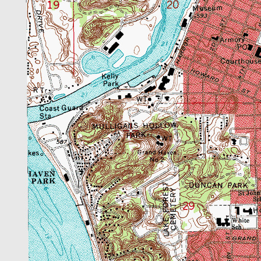 Topographic Map of Mulligans Hollow Park, MI