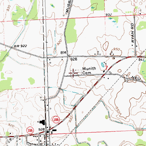 Topographic Map of Munith Cemetery, MI