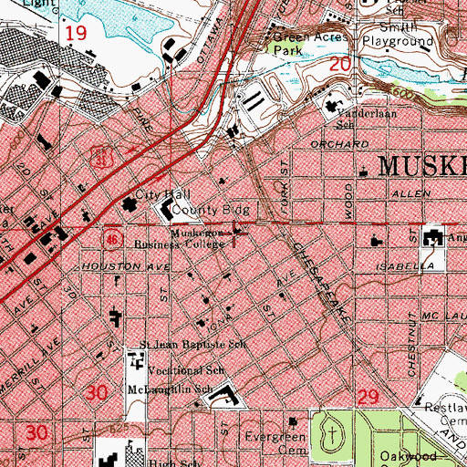 Topographic Map of Muskegon Business College, MI