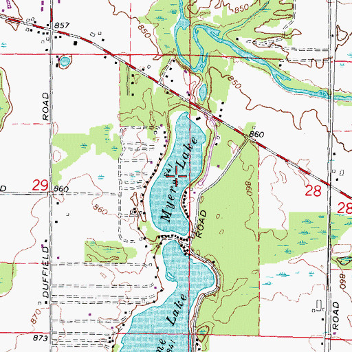Topographic Map of Myers Lake, MI