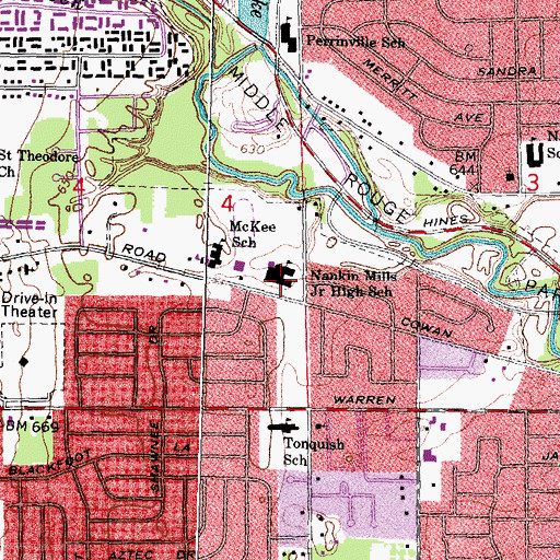 Topographic Map of Nankin Mills Junor High School, MI