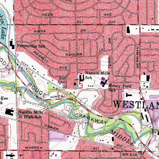 Topographic Map of Nankin Mills School, MI