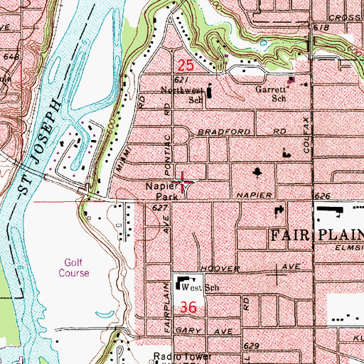 Topographic Map of Napier Park, MI