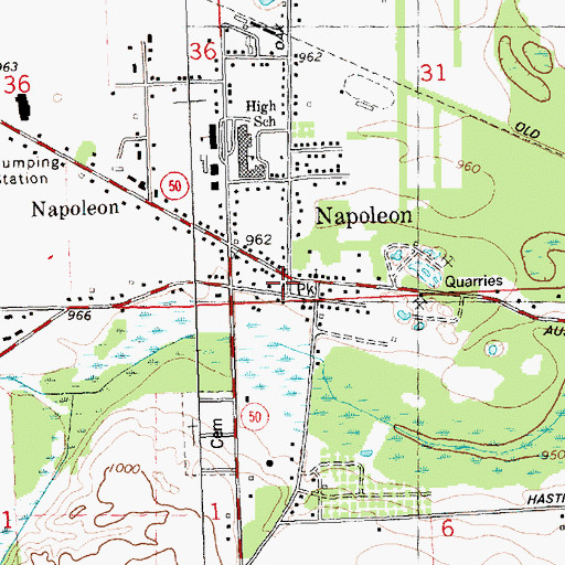 Topographic Map of Napoleon, MI
